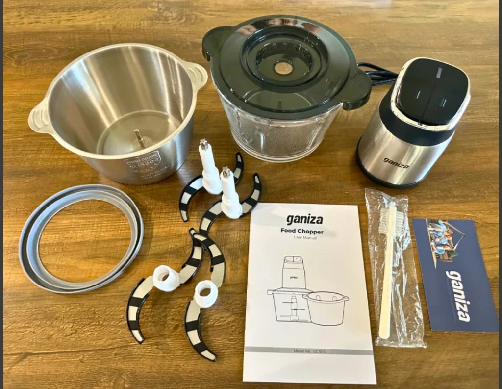 Ganiza 2-Speed Food Chopper Meat Grinder with 8 Cup Stainless Steel & 8 Cup Glass Bowls